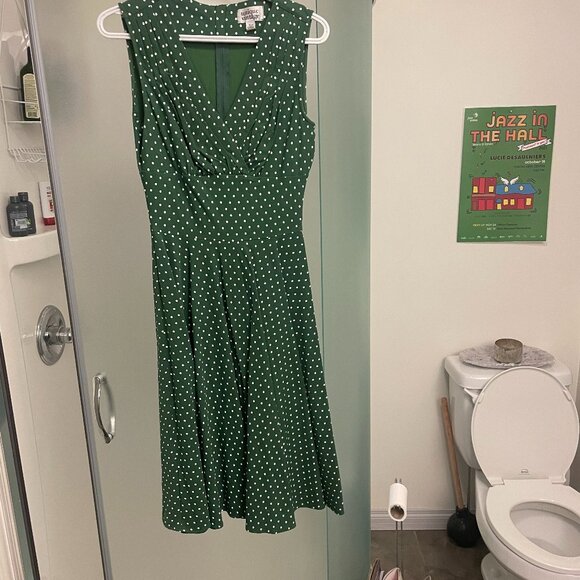 Unique Vintage green and white swing dress - Picture 1 of 5